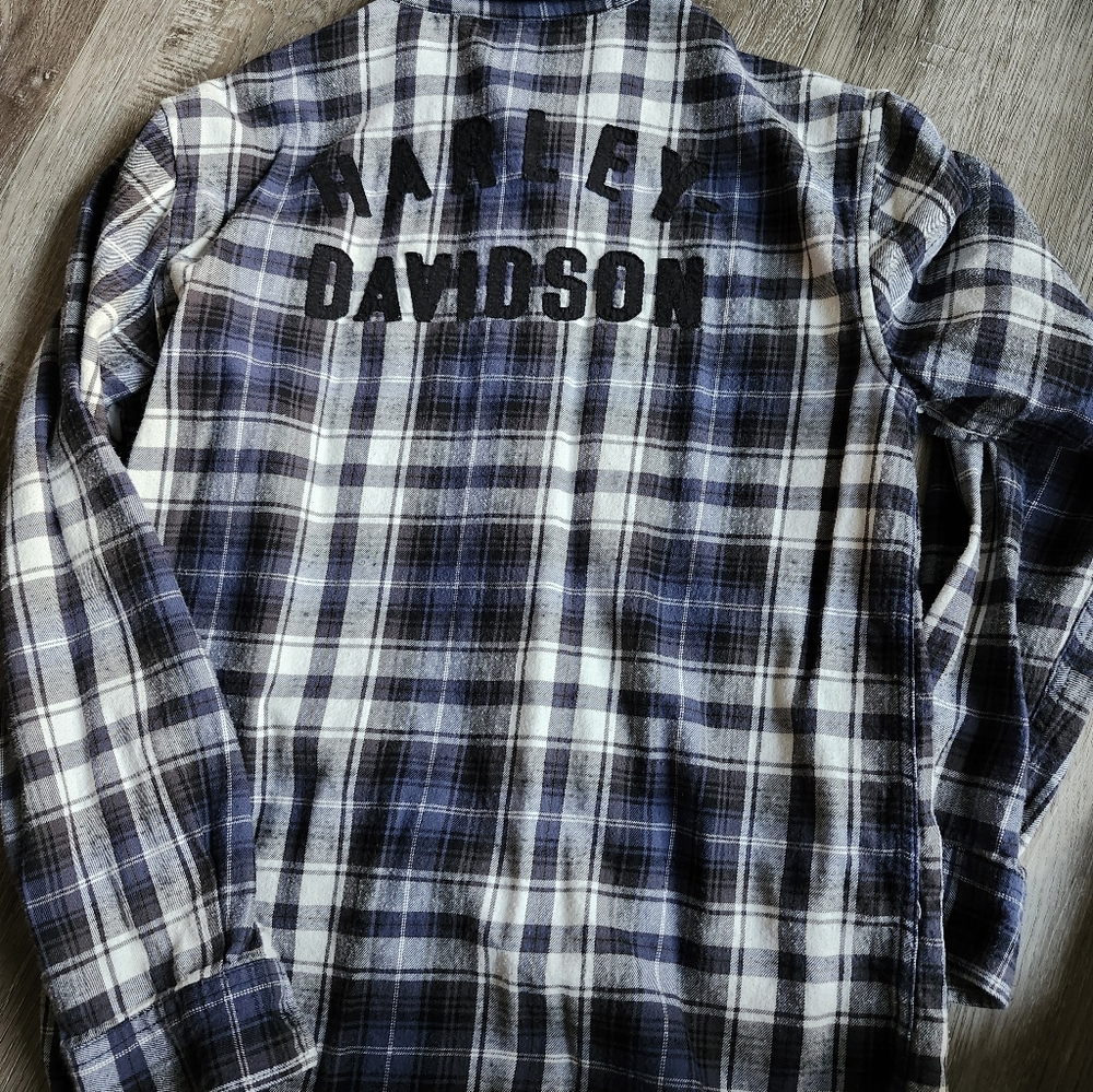 Womens/Men's Harley Davidson Blue Plaid Shirt - Picture 3 of 10